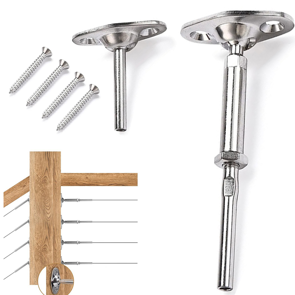 45 Degrees Adjustable Cable Railing Fittings T316 Stainless Steel Swage Threaded Stud Tensioner 1/8" for Wood Post