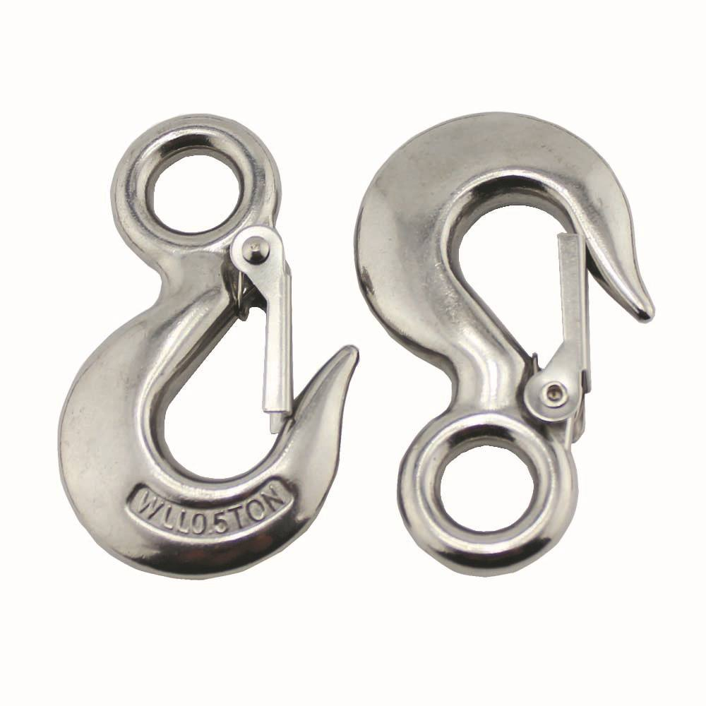 Stainless Steel Eye Hoist Hook Car Tow Hook With Safety Latch Winch Strap for Boat Trailer