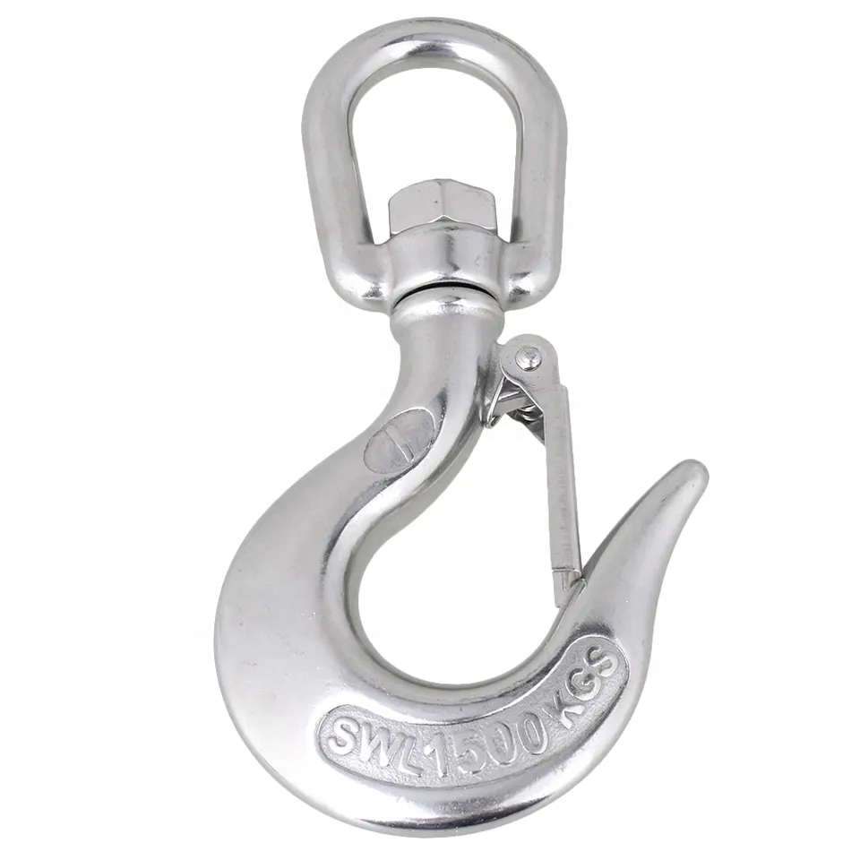 Stainless Steel Swivel Eye Hook with Safety Latch Self Locking Lifting Hook