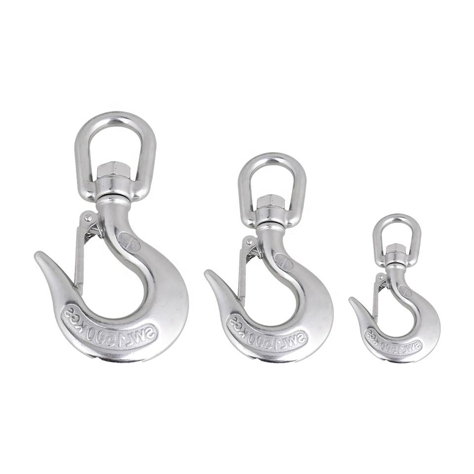 AISI304 AISI316 Stainless Steel Swivel Eye Hook with Safety Latch Self Locking Lifting Hook