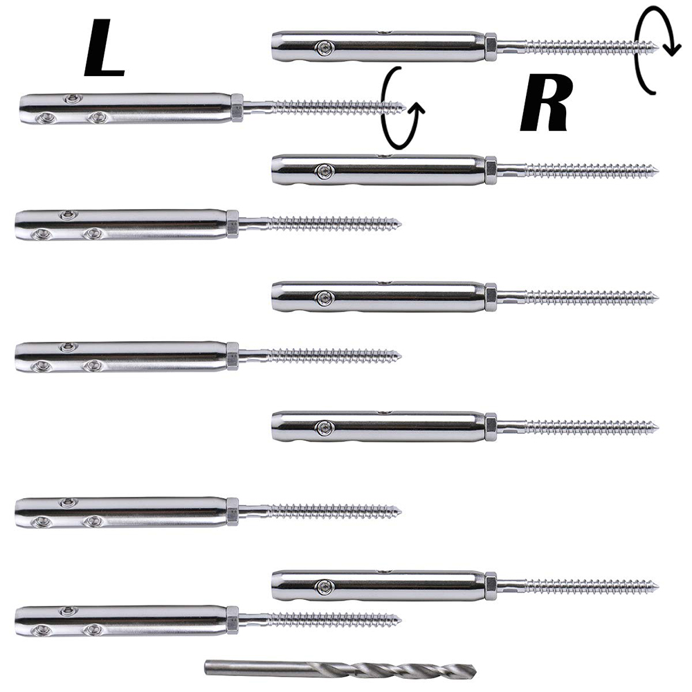 T316 Stainless Steel 5/32" Swageless Lag Screws Left & Right Cable Railing Hardware Kit Handed Thread Quick Connect for Wood Post