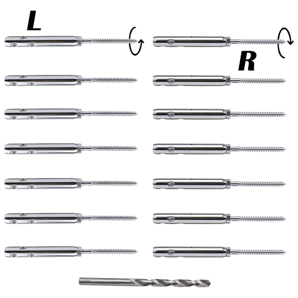 Cable Railing Hardware Kit Handed Thread Quick Connect T316 Stainless Steel 5/32" Left & Right Swageless Lag Screws Terminal for Stair Deck Rails
