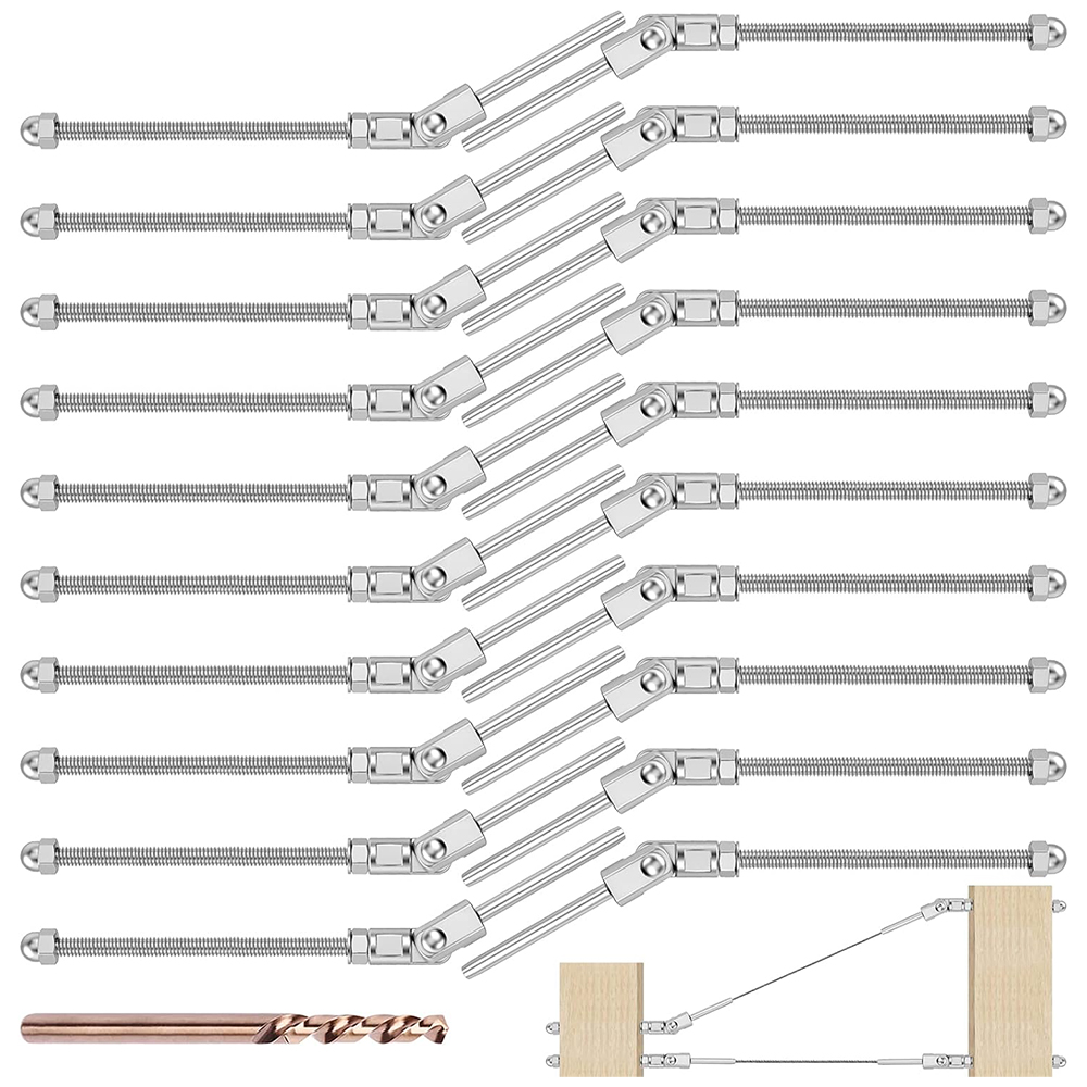 T316 Stainless Steel 180° Adjustable Angle Cable Railing Swage Threaded Stud Tension End Fitting Terminal fit 1/8" Wire Rope for 2x2 4x4 6x6 Wood Post