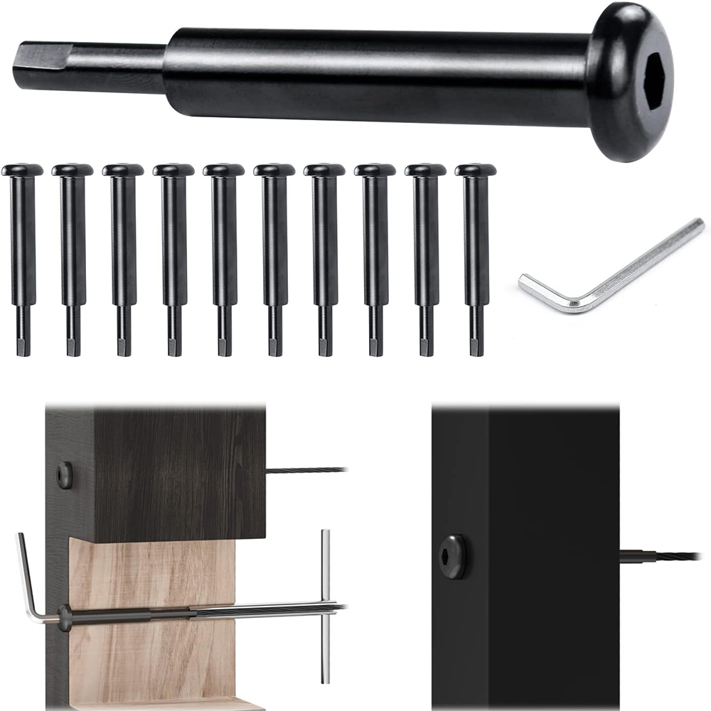 Black Cable Railing kit Invisible 1/8" Upgraded Swage Tensioner Hidden Round Head T316 Stainless Steel for 2"x2”4”x4”Wood Post Deck Stairs