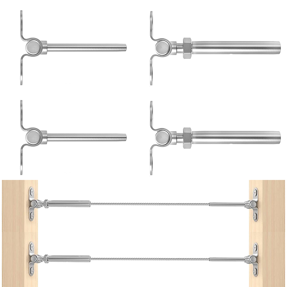 1/8" Wire Rope Adjustable Angle Cable Railing Hardware Kit Invisible 180° T316 Stainless Steel Hand Swage Deck Toggle Turnbuckle Tensioner End Fitting