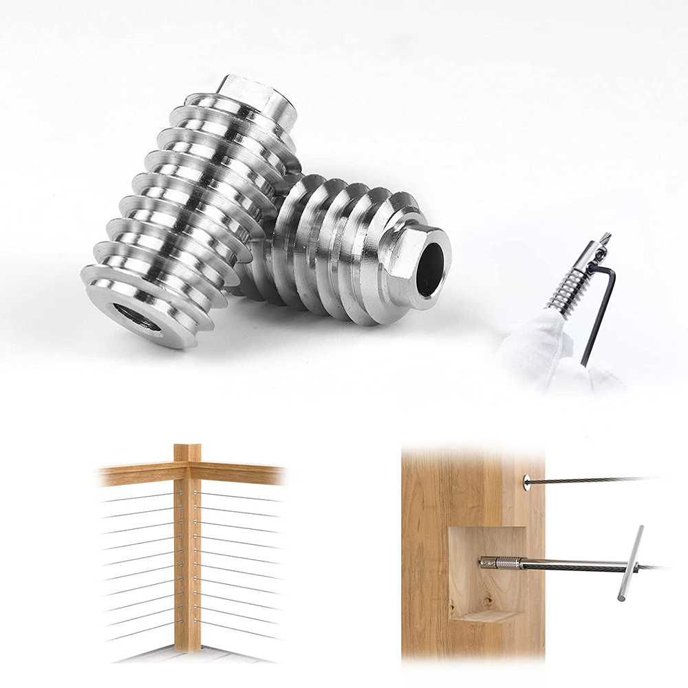 T316 Stainless Steel Invisible Cable Railing Kit Swageless Lag Screw Completely Hidden fit 3/16" Wire Rope for Wood Posts