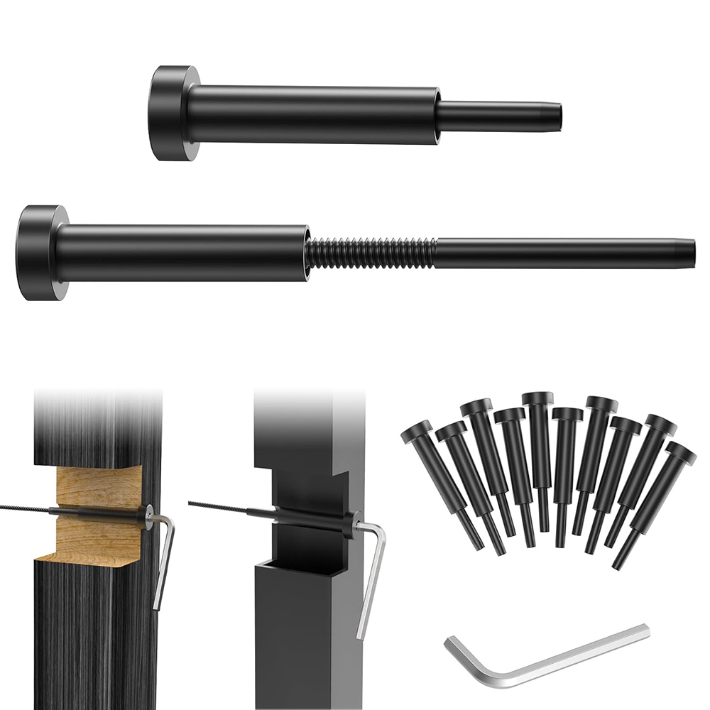 Black Invisible Cable Railing Hardware Kits 1/8" Black T316 Stainless Steel Invisible Receiver and Swage Tensioner Stud End for 2x2 4x4 Wood Metal Post Deck Stairs