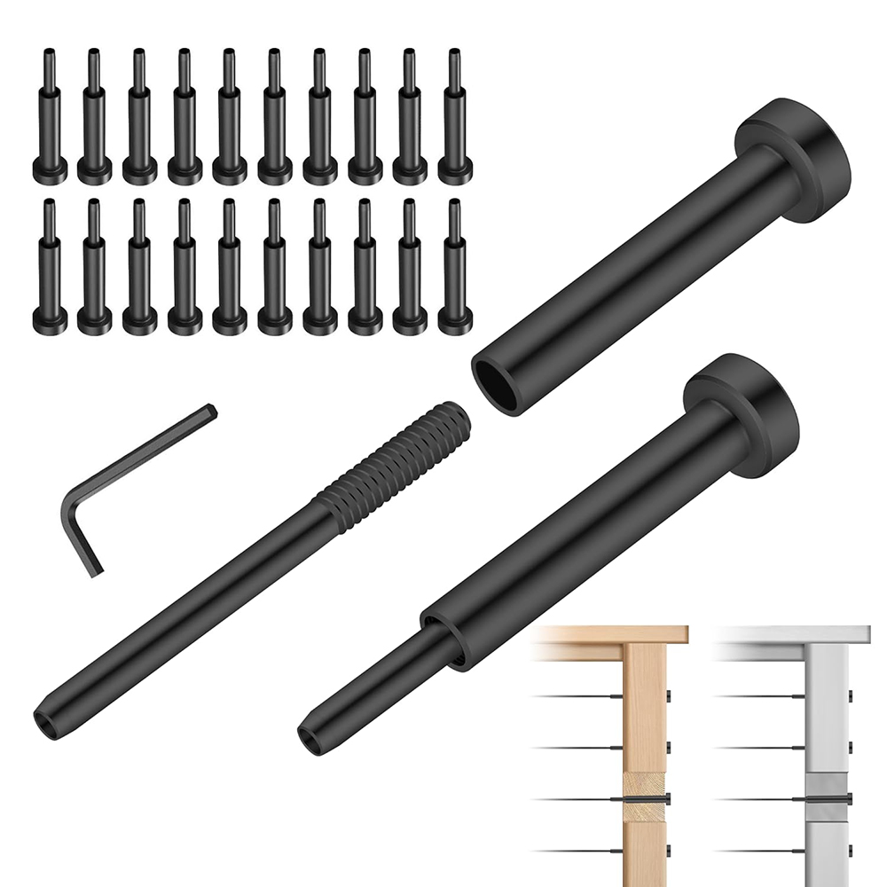 T316 Stainless Steel Swage Tensioner Terminal 1/8" Black Invisible Cable Railing Kit Invisible Receiver and Swage Tensioner Stud End Hardware for 4x4 2x2 Wood & Metal Post