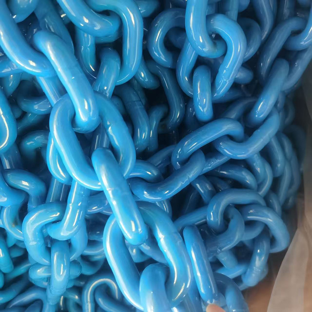 EN818-2 Standard Blue Oxide Color Alloy Steel 6MM G80 Hoist Lifting Chain High Tensile Coated Colorful Lashing Chain