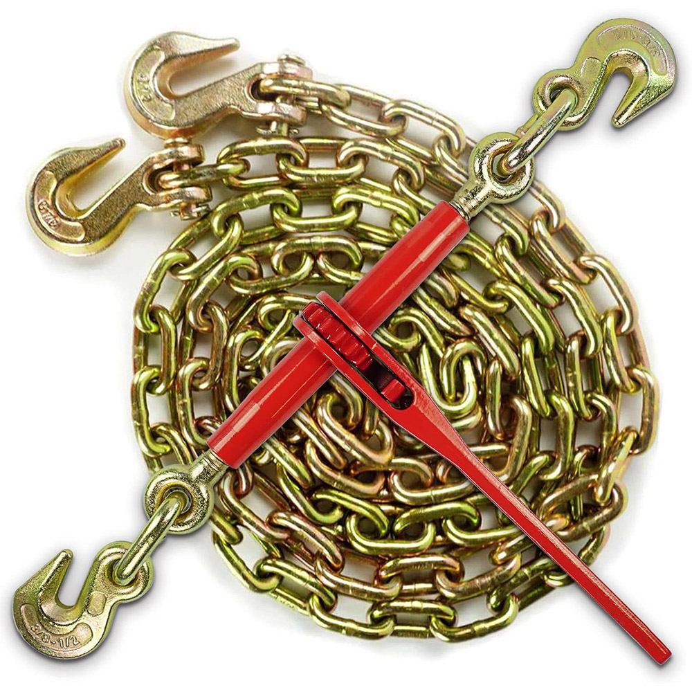 Ratchet Chain Binder and Transport Chain Kit Ratchet Load Binder Chain with Grappling Hook for Tie Down Heavy Loads to a Truck or Flatbed Trailer
