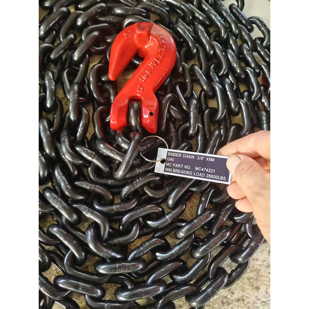 3/8 Inch G80 Transport Binder Chain Min Breaking Load 28800LBS  Welded Link Safety Lifting Chain Tie Down Chain for Flatbed Trailer Loads