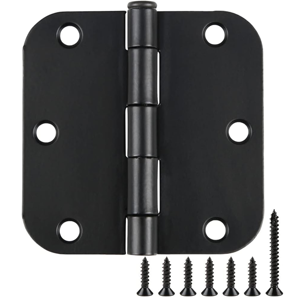 3-1/2" x 3.5 inch 5/8" Round Radius Safe Door Hinges Matte Black Flush Hinge Wood Door Square Folding Butt Hinges