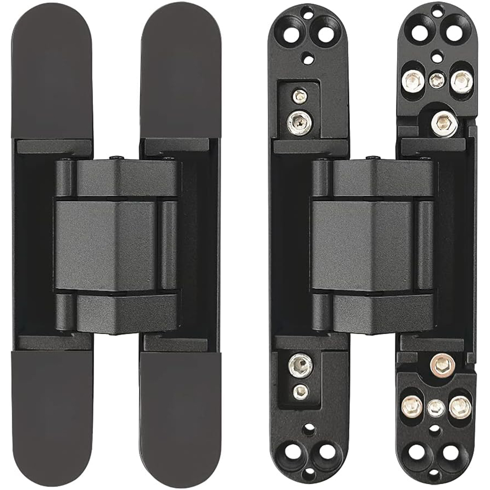 3-D Adjustable Black Invisible Butt Hinge Heavy Duty Hidden Zinc Alloy Swing Hinge Concealed 180 Degree Door Hinge