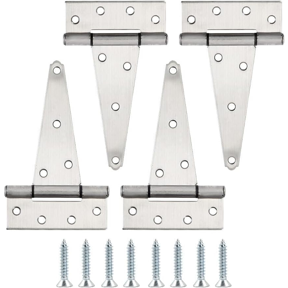 6 Inch Stainless Steel Gate Hinges for Wooden Fences Heavy Duty Tee Hinges Shed Door Hinge T-Strap Hinge for Outdoor Barns Gate with Screws