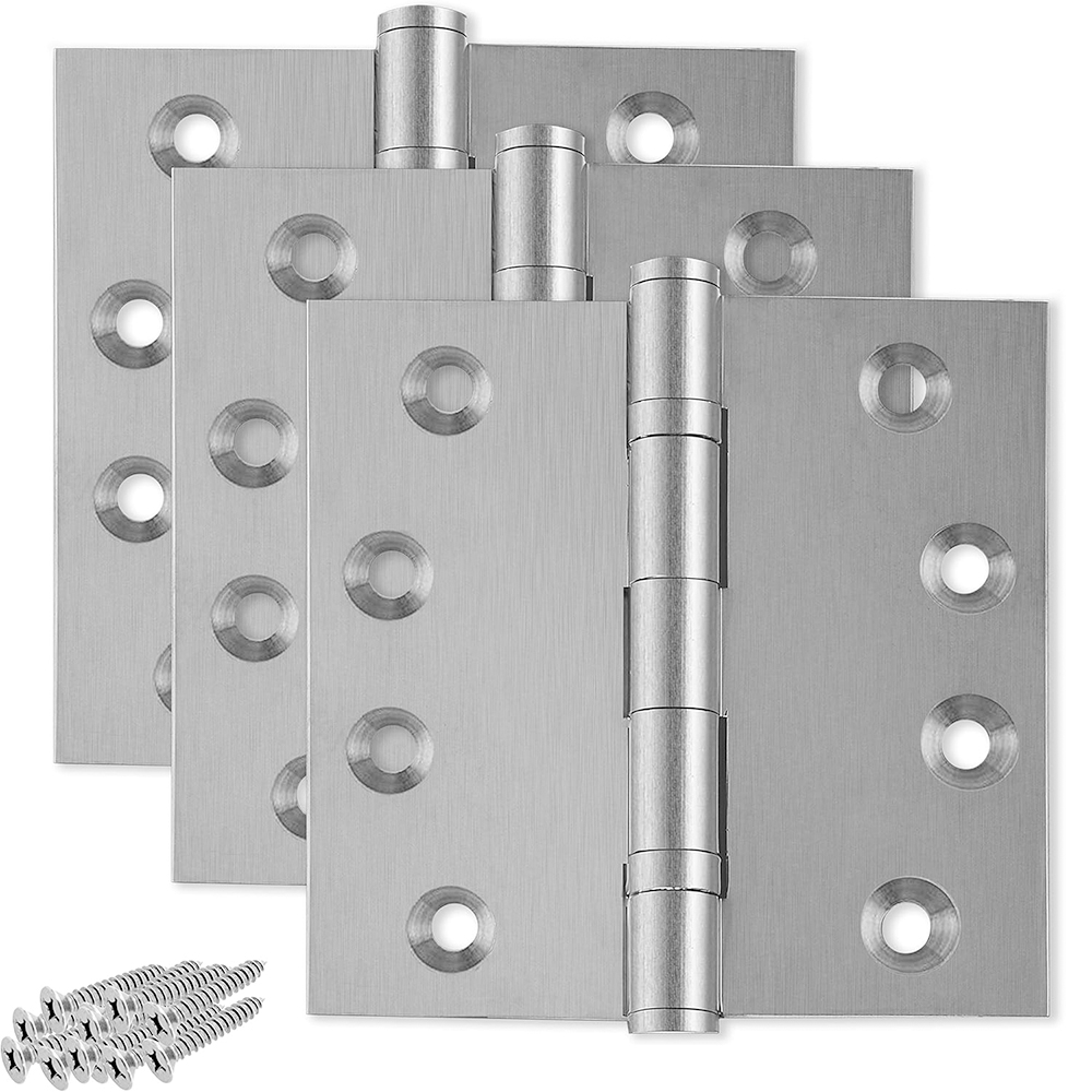 Solid Brass Door Hinge Heavy Duty Ball Bearing Matte Silver 4x4 Inch Hinges (Satin Nickel)