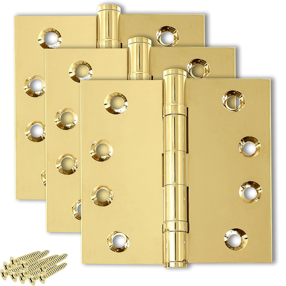 Polished Shiny Gold 4x4 Inch Hinges Solid Brass Fold Door Hinge Heavy Duty Ball Bearing Hinges (Polished Brass)