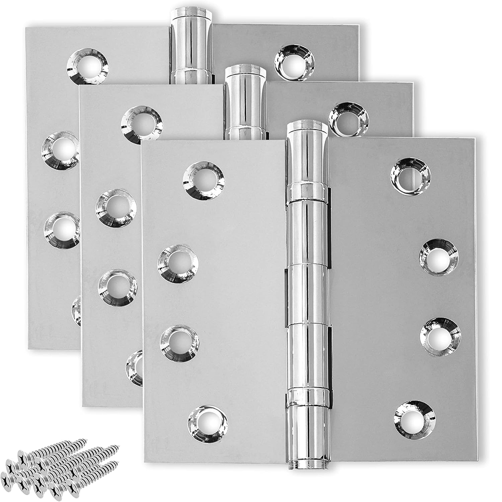 Flat Pivot Hinge Solid Brass Chrome Door Hinge Heavy Duty Ball Bearing Shiny Silver 4x4 Inch Hinges (Polished Chrome)