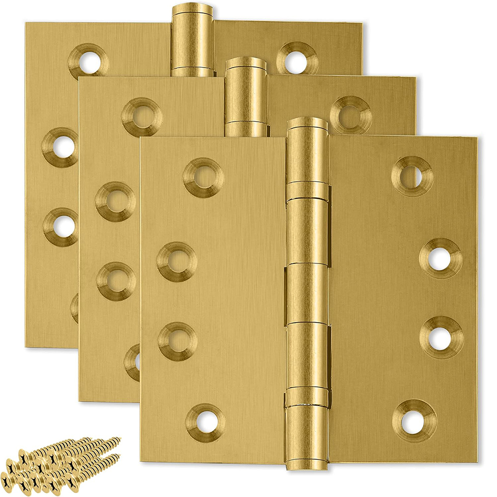 Customizable Door Hinge Matte Brass Thickness 180 Opening Angle Ball Bearing Hinges 4x4 Inch Heavy Duty Solid Brass Hinges (Satin Brass)