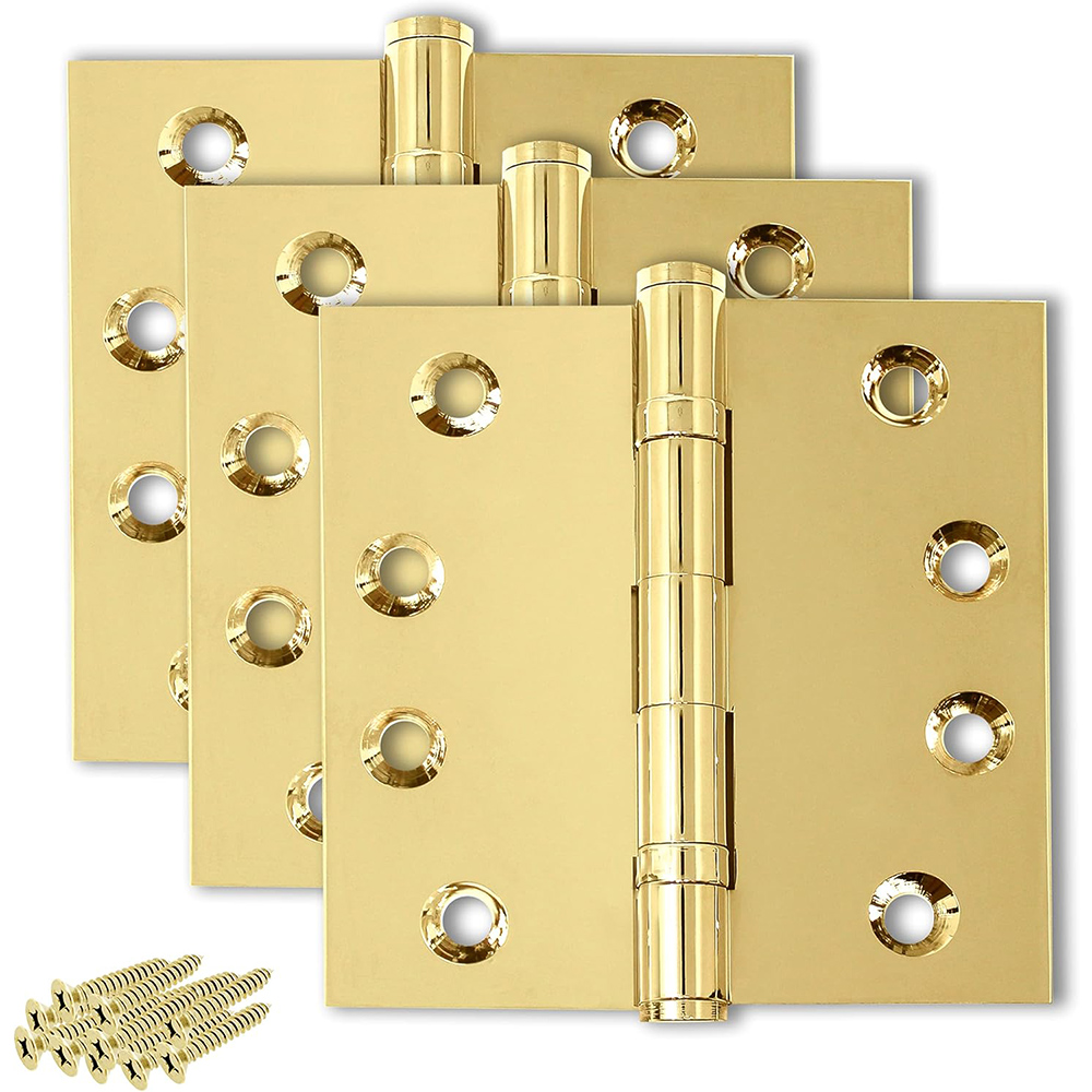 Heavy Duty Ball Bearing Square Hinge Solid Brass Door Hinge Polished Tarnish Aged Patina Gold 4x4 Inch Hinges (Non Lacquered Brass)