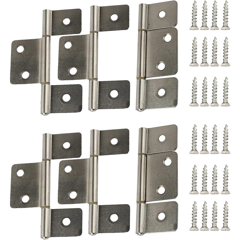 Bifold Butt Cabinet Hinges with Screws Silver 3.5-in Three Leaf Non Mortised Hinge for Furniture Windows Cupboard etc.