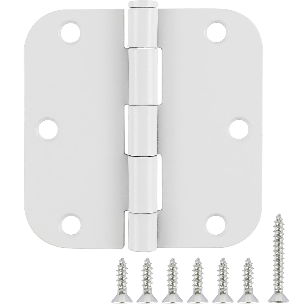 White Door Hinges 3.5" x 3.5 Inch Interior Door Hinges 1/2" 5/8" Radius Door Hardware Bedroom Door Hinge Bulk Heavy Duty Steel Door Accessories