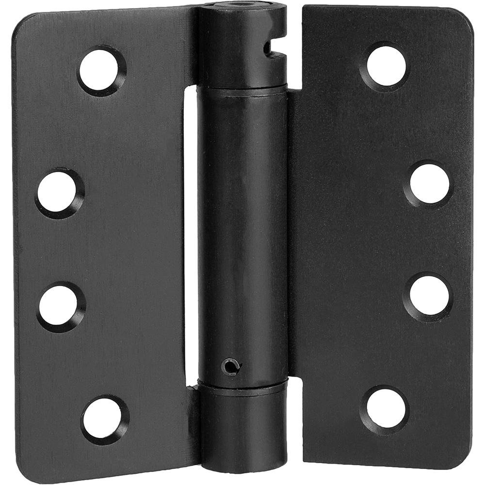 Self Closing Door Hinges Flat Black Mortise Spring Hinge 4x4 Inch Interior Spring Hinges for Doors with 1/4" Radius Corners Spring Loaded Hinges Self Closing Door Hinges 4 Inch