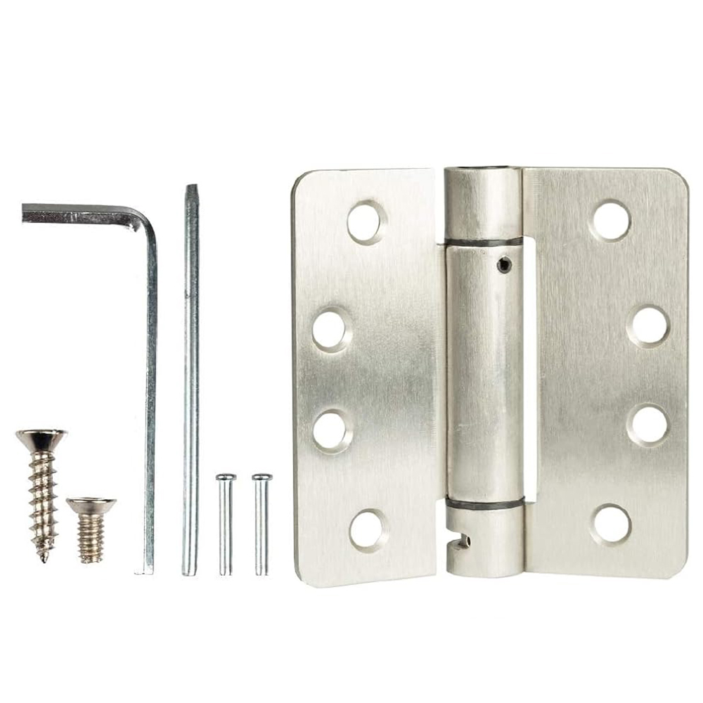 Satin Nickel Mortise Spring Hinge with 1/4" Radius Corners Self Closing Door Hinges 4 x 4 Inch Interior Spring Hinges for Doors