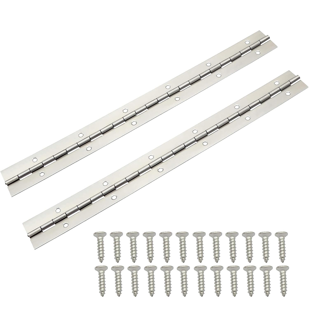 12 Inch Stainless Steel Continuous & Piano Hinge Sliver Heavy Duty Polished Hinges with Screws for Boats Cabinets Storage Box