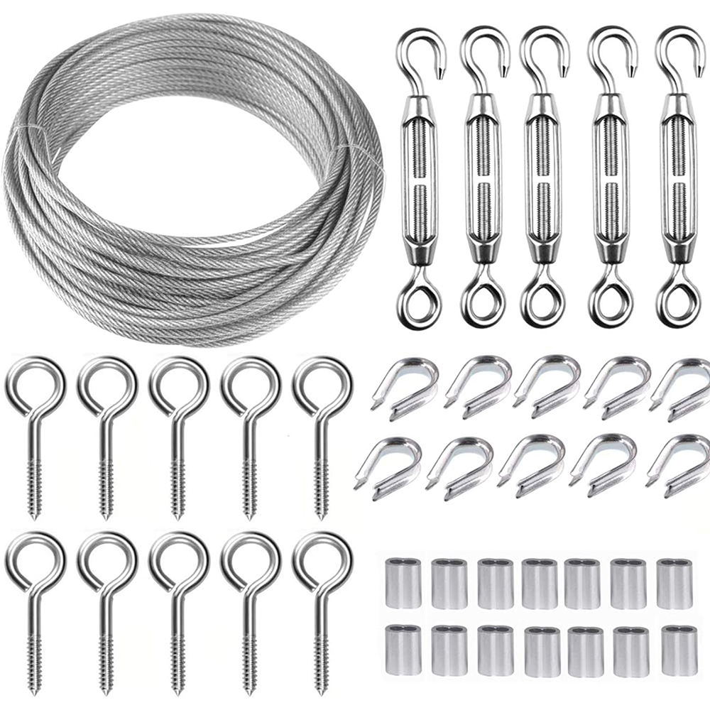 Multi-purpose 1/16" 304 Stainless Steel Wire Rope Kit M5 Stainless Steel Turnbuckle Kit Wire Cable Tensioner Kit Turnbuckle Wire Tensioner Kit