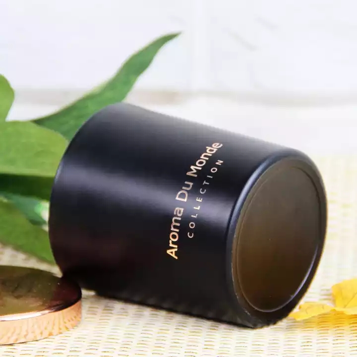 Custom Matt black glass candle with rose gold metal lid for gift best ...