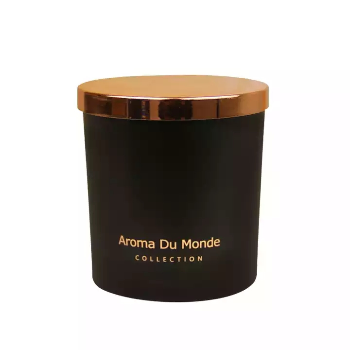 Custom Matt black glass candle with rose gold metal lid for gift best ...