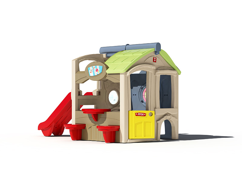 Детский закрытый пластиковый игровой домик с горками производитель домиков