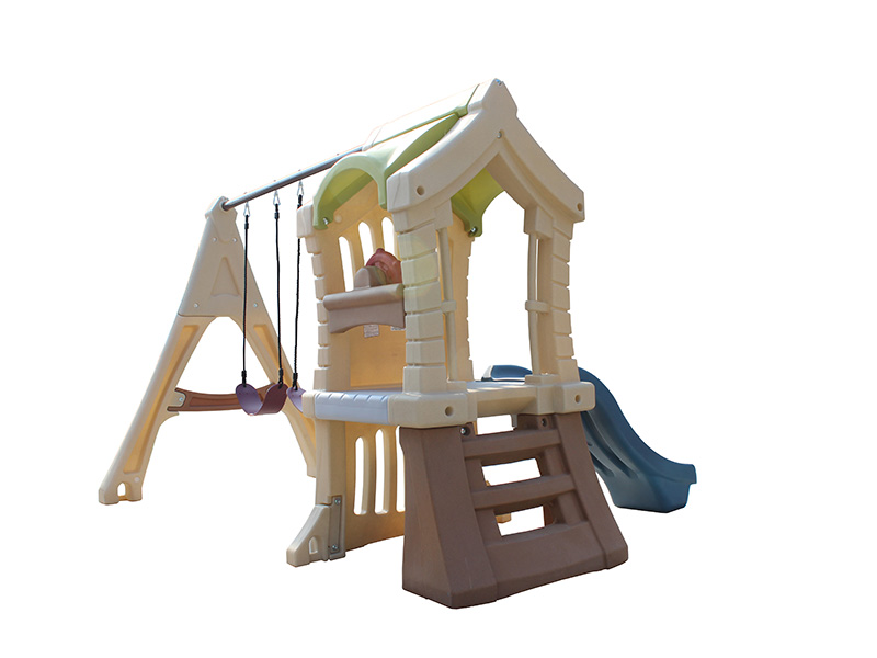 Пластиковый игровой домик для детской комнаты новой модели с качелями и горкой