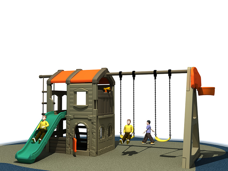Многофункциональный пластиковый уличный игровой домик с качелями