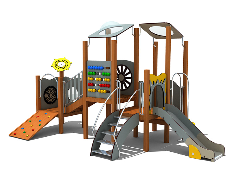 Multi-function educational playing area outdoor wooden slide play set