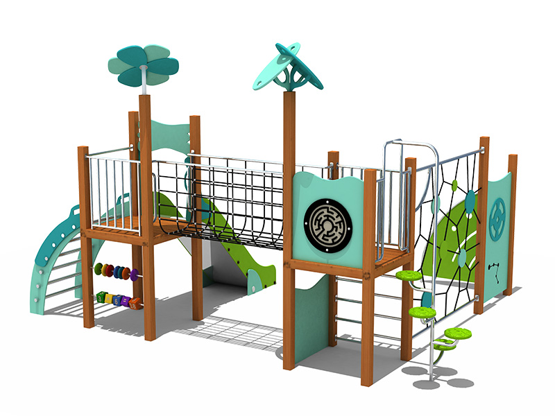 Children school amusement outdoor rosewood slide with climbing net