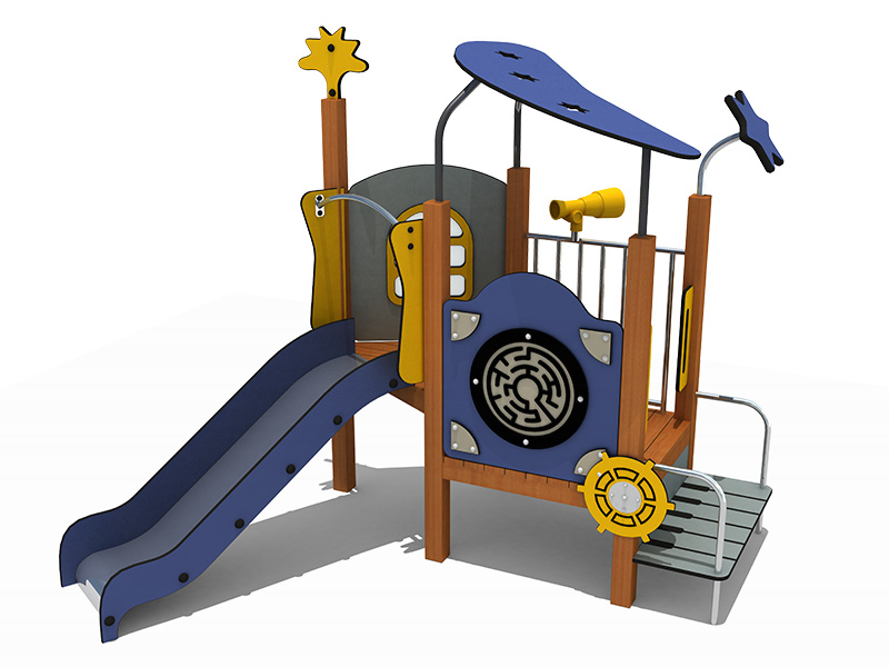 School amusement natural style wooden playground equipment with slide
