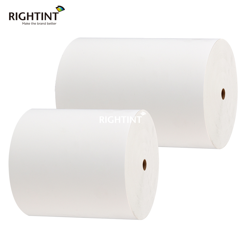 75mic Frozen PP Synthetic Paper Label Roll with hot melt adhesive and 60gsm white glassine liner