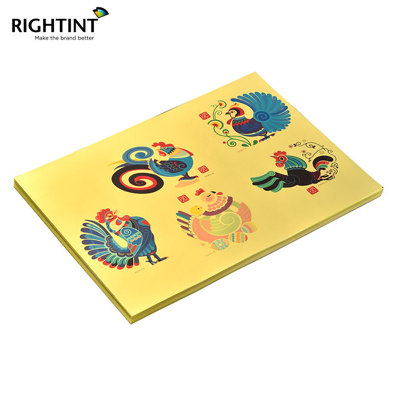Self Adhesive 80mic Glossy Gold PET Film for Inkjet Printing   Acrylic adhesive 90gsm white liner