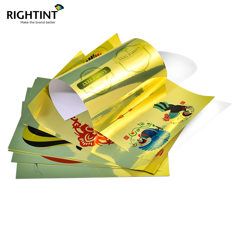 Self Adhesive 80mic Glossy Gold PET Film for Inkjet Printing   Acrylic adhesive 80gsm white glassine liner