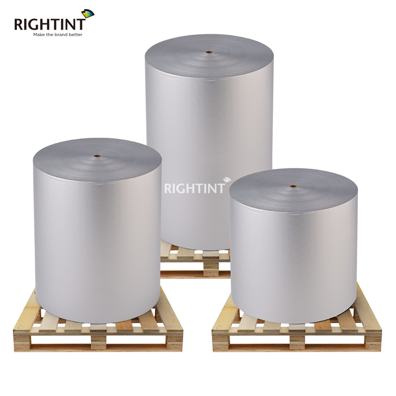 80gsm matte silver self adhesive aluminum foil paper with water-based adhesive and 30mic clear PET liner