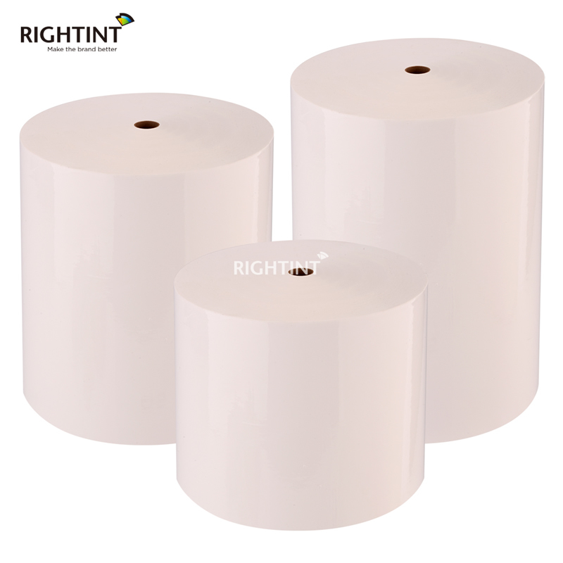 Self Adhesive 80mic White PE Film with Hot melt adhesive and 60gsm white glassine liner