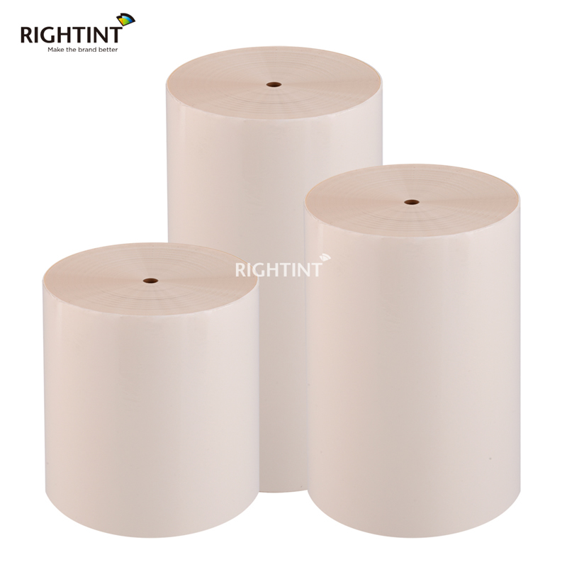 Self Adhesive 50mic Transparent PET Film with water-based Acrylic adhesive and 60gsm white glassine liner