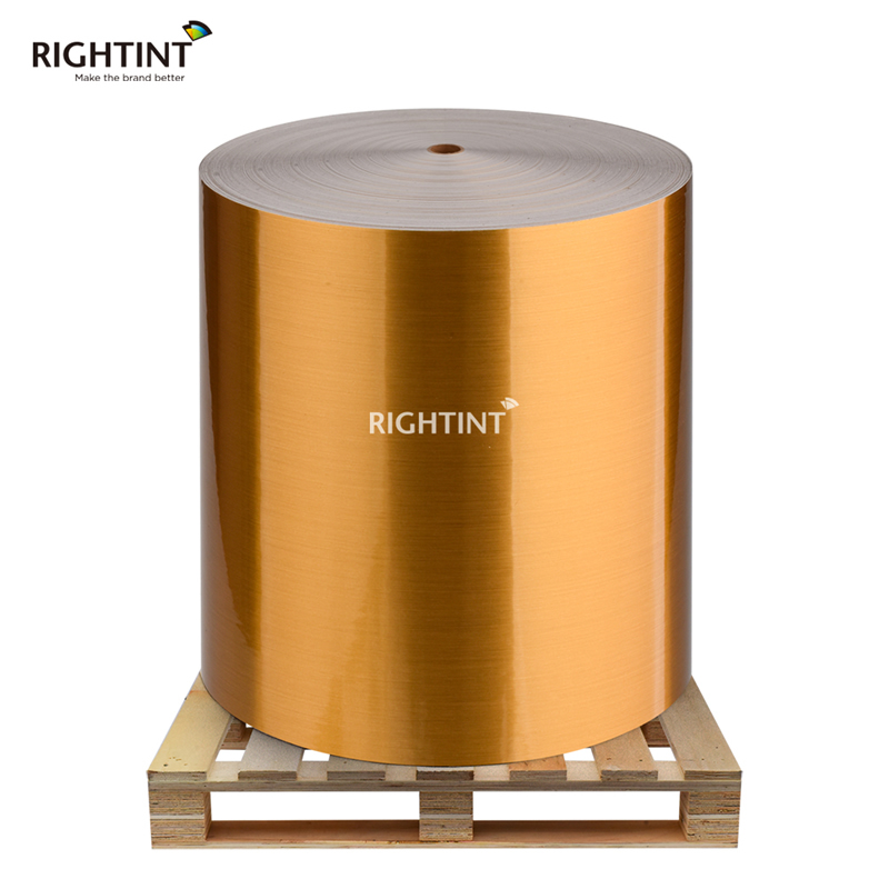 50 Micron Brushed Gold PET Self-Adhesive Label Material with Water-Based Adhesive and 135g White Liner
