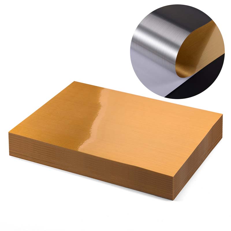50mic Brushed Gold PET Pressure Sensitive Labelstock for Offset Printing, Water-Based Acrylic Adhesive, 135gsm Woodfree Paper Liner