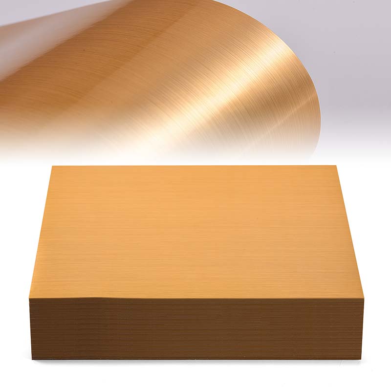 50mic Brushed Gold PET Pressure Sensitive Labelstock for Offset Printing, Water-Based Acrylic Adhesive, 135gsm Woodfree Paper Liner