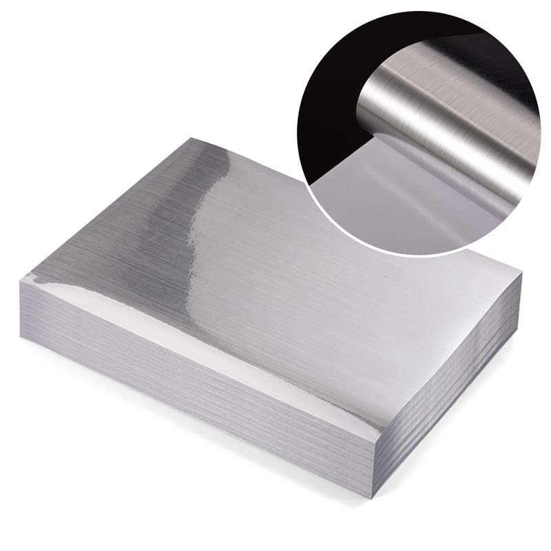 50mic Brushed Silver PET Offset Labelstock for Offset Printing Labels, Water-Based Acrylic Adhesive, 135gsm Woodfree Paper Liner