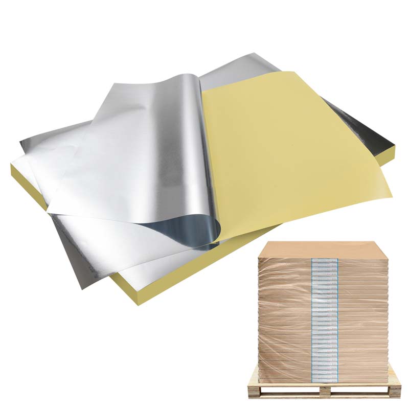 50mic Bright Silver Metallic Label Material for Offset Printing, Acrylic Adhesive, 135gsm Yellow Glassine Liner
