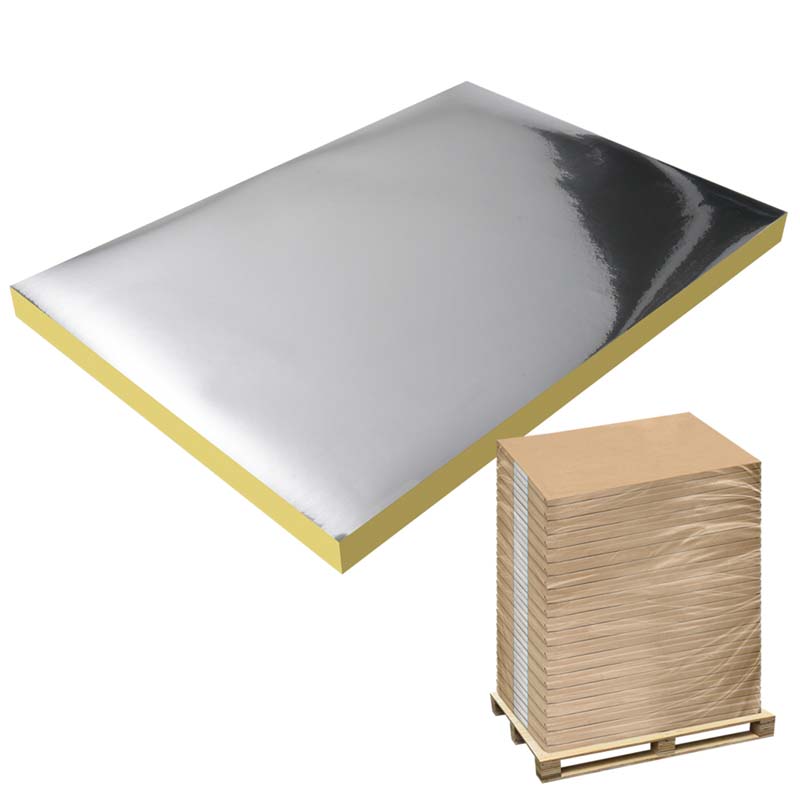 50mic Bright Silver Metallic Label Material for Offset Printing, Acrylic Adhesive, 135gsm Yellow Glassine Liner