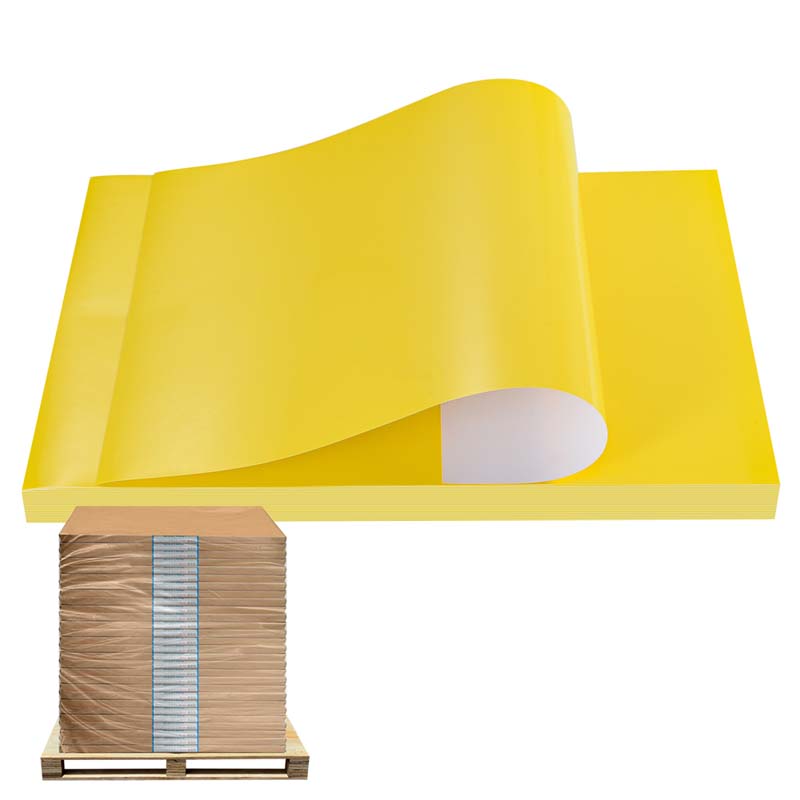 80mic Yellow PVC Vinyl Sticker Labelstock for Offset Printing, Acrylic Adhesive, 135gsm Woodfree Paper Liner